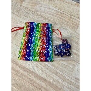 Dice Bag + Matching Dice Set – Handmade Gift for RPG Players - Rainbow Dots